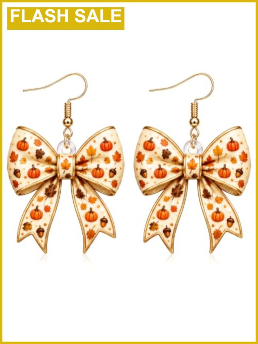 Fall Thanksgiving Bow Dangle Earrings Acrylic Harvest Pumpkin Maple Leaf